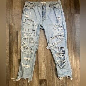KanCan Blue Relaxed Jeans with Distressed Details